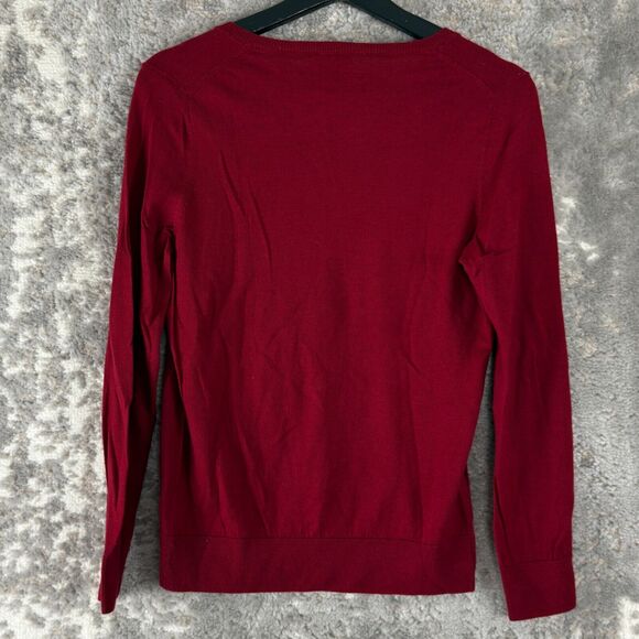 Talbots Size Petite Size Pure Merino Wool Sweater V Neck Red Long Sleeve - Picture 4 of 8